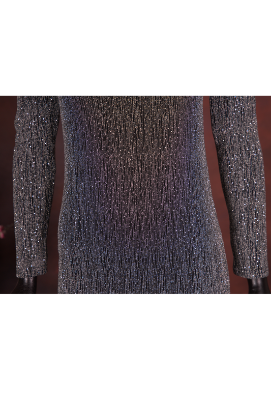 Silver Sequin Knit Bodycon Dress