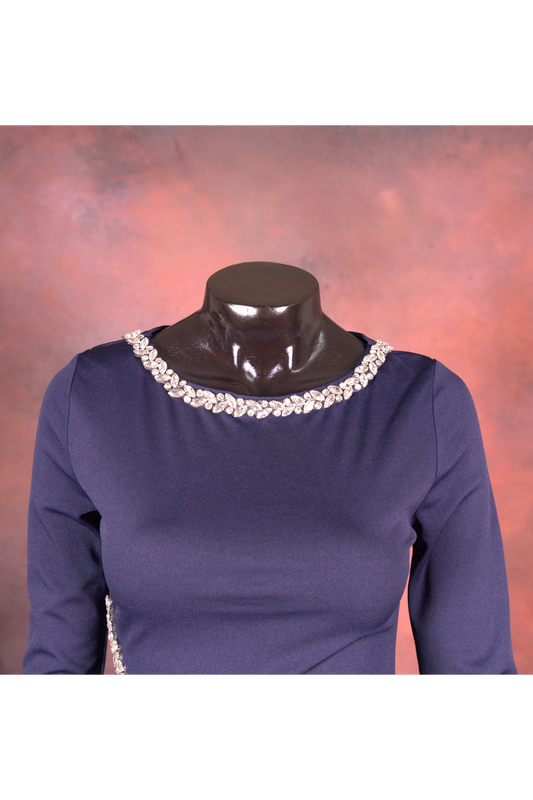 Navy Blue Crystal Embellished Gown