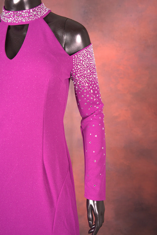 Magenta Embellished Cold Shoulder Gown