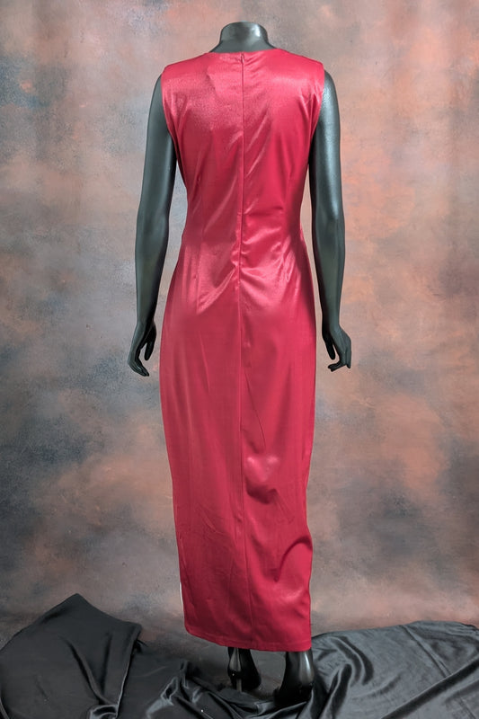 Red Satin Slit Evening Gown