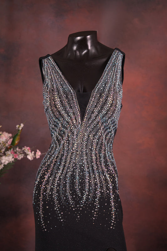 Black Embellished Slit Gown