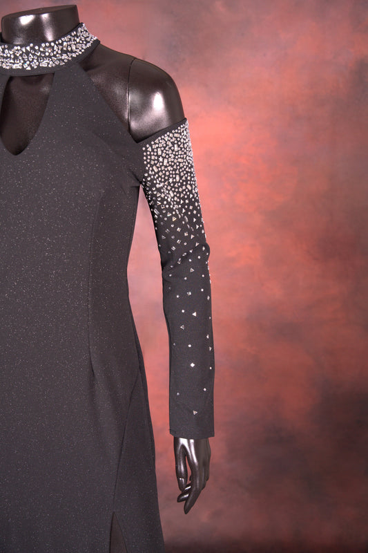 Black Embellished Cold Shoulder Gown