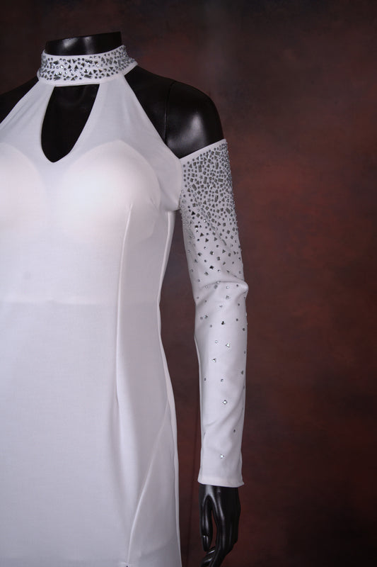 White Embellished Cold Shoulder Gown