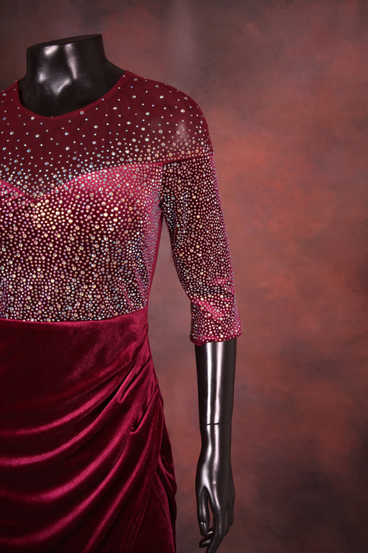 Wine Velvet Embellished Gown