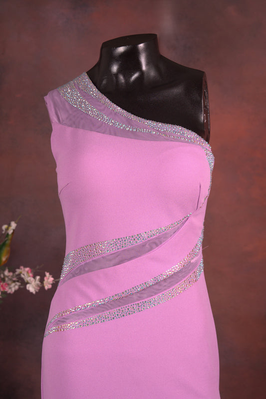 Lilac One-Shoulder Crystal Trim Gown