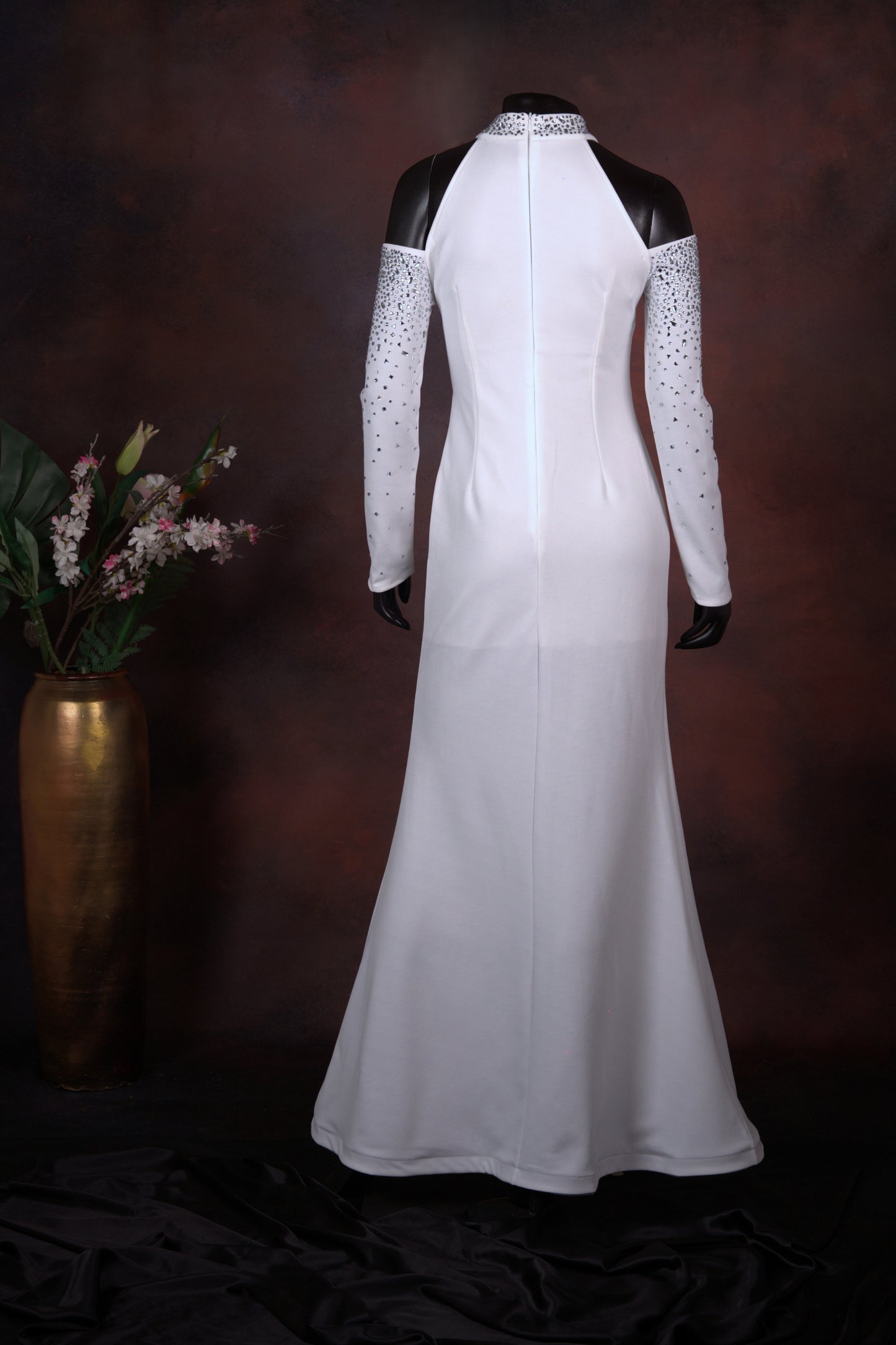 White Embellished Cold Shoulder Gown