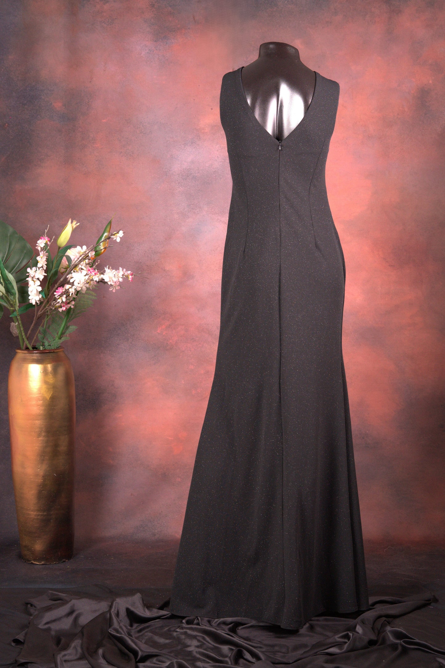 Black Embellished Slit Gown
