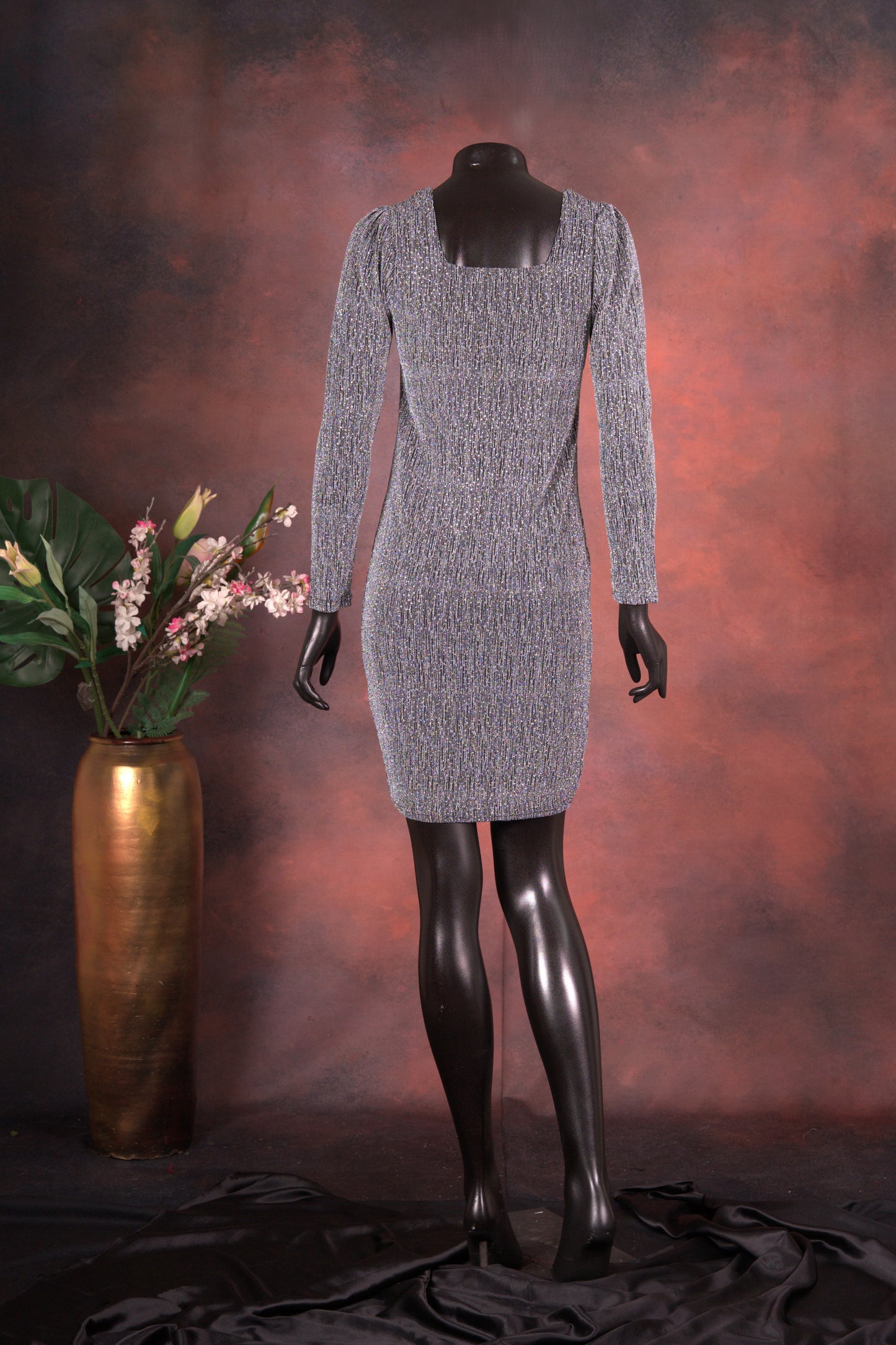 Silver Sequin Knit Bodycon Dress