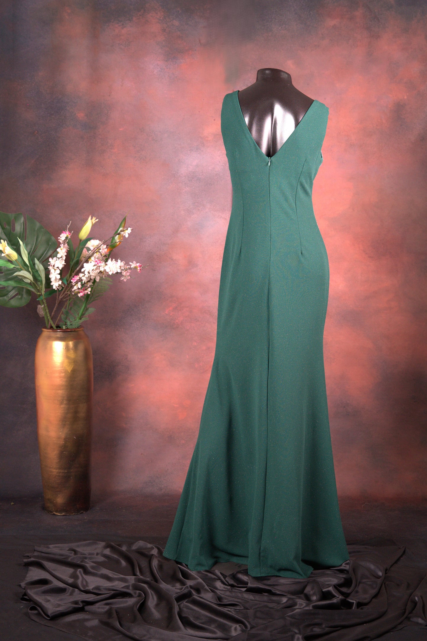 Emerald Green Embellished Slit Gown