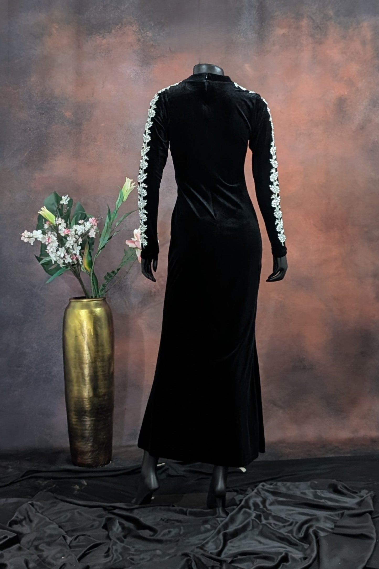 Black Velvet Embroidered Long Gown