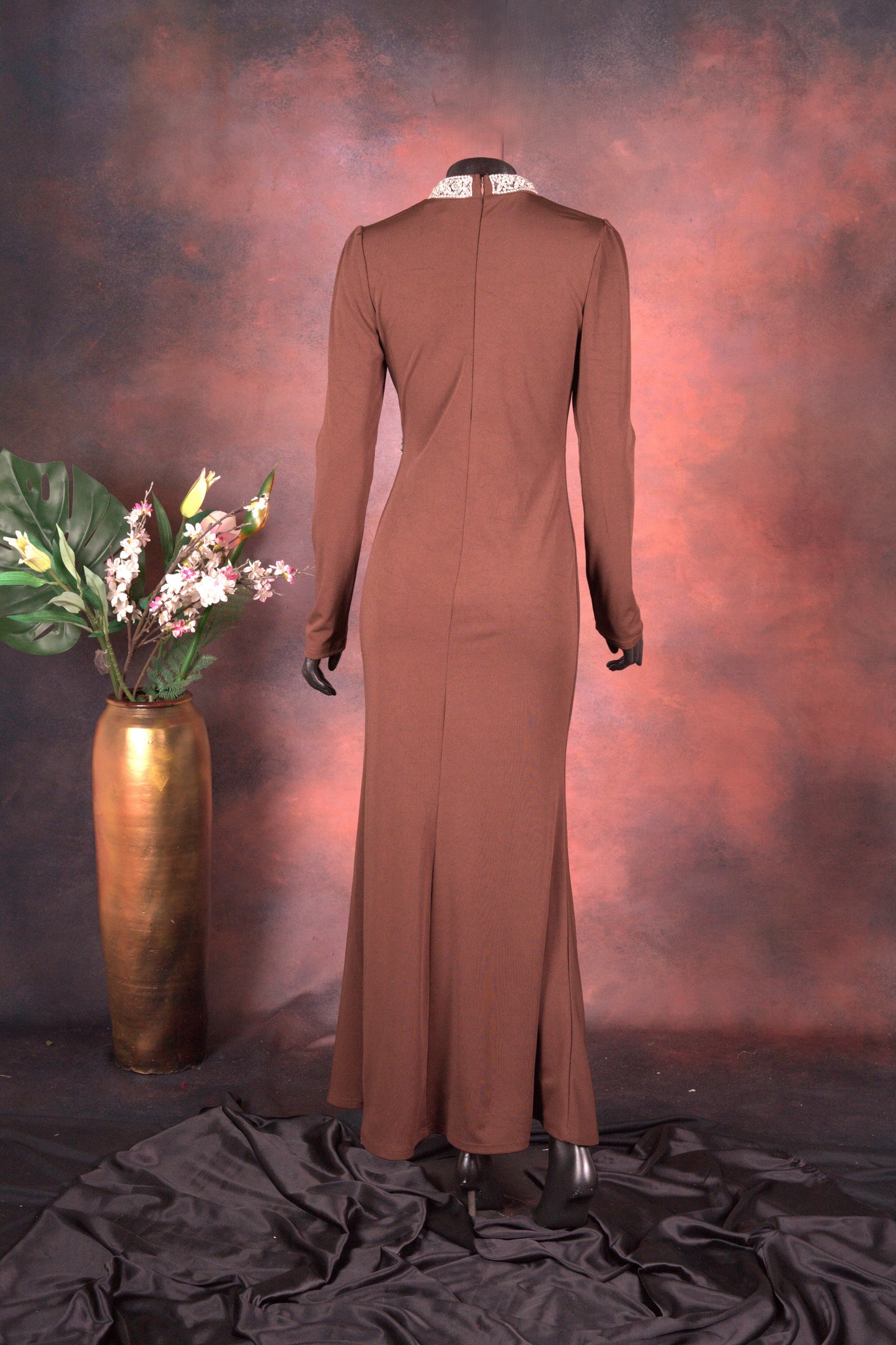Chocolate Brown Embellished Evening Gown