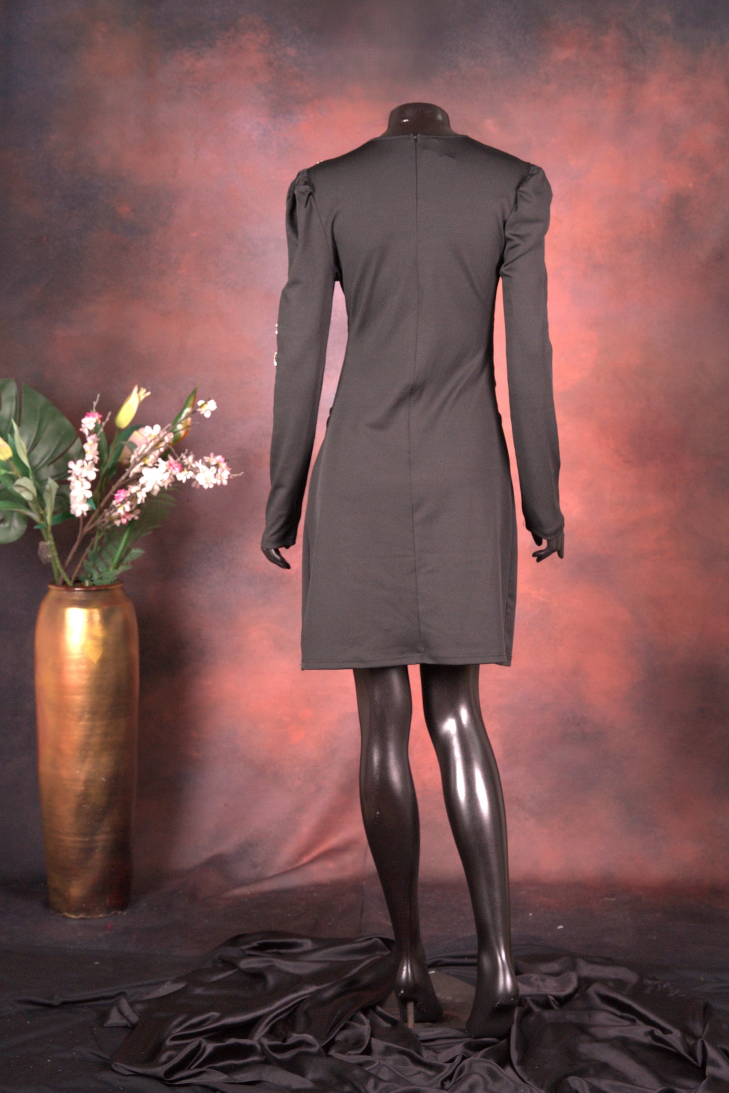 Black Embellished One-Shoulder Dress