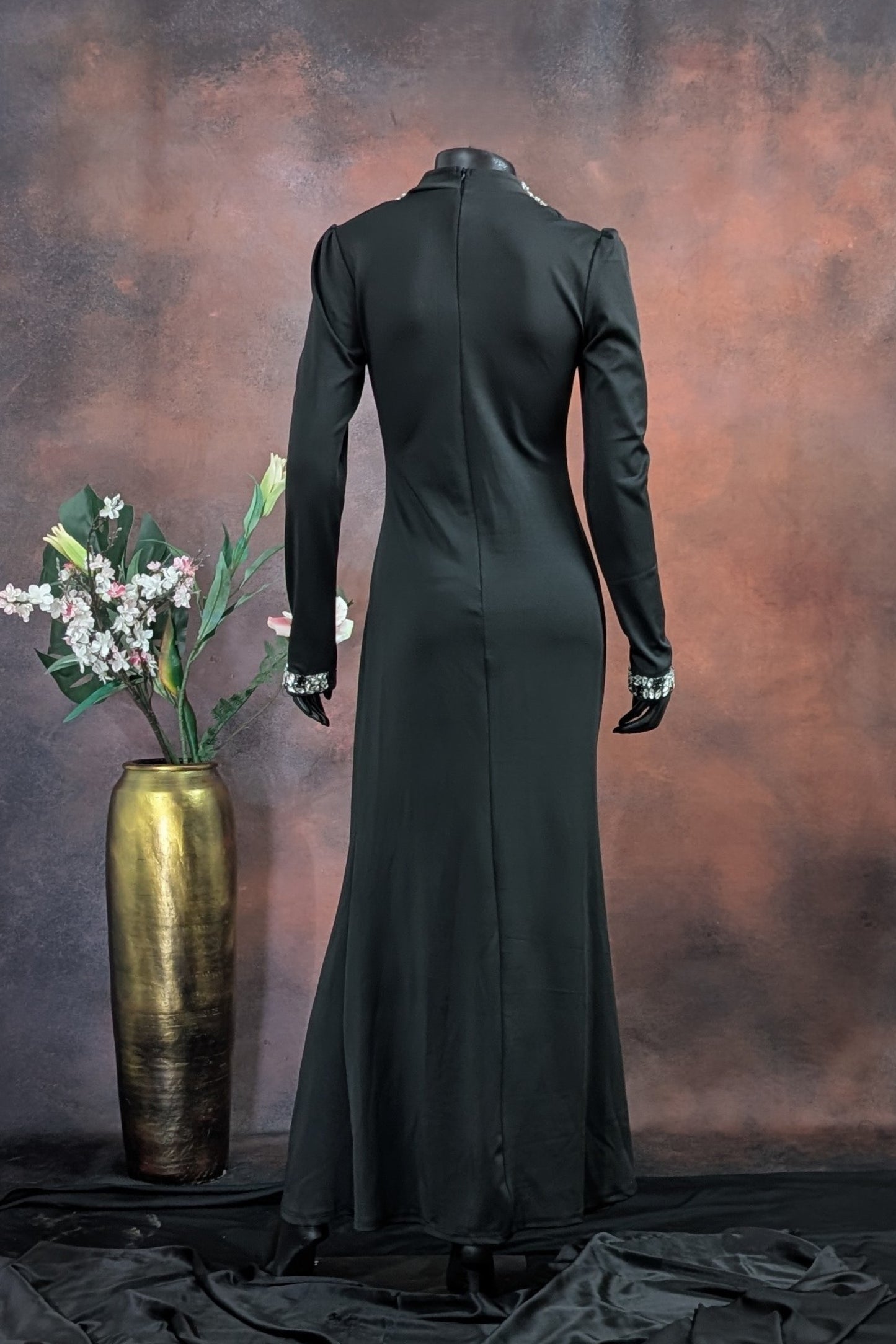 Black Luxe Embellished Neck Gown