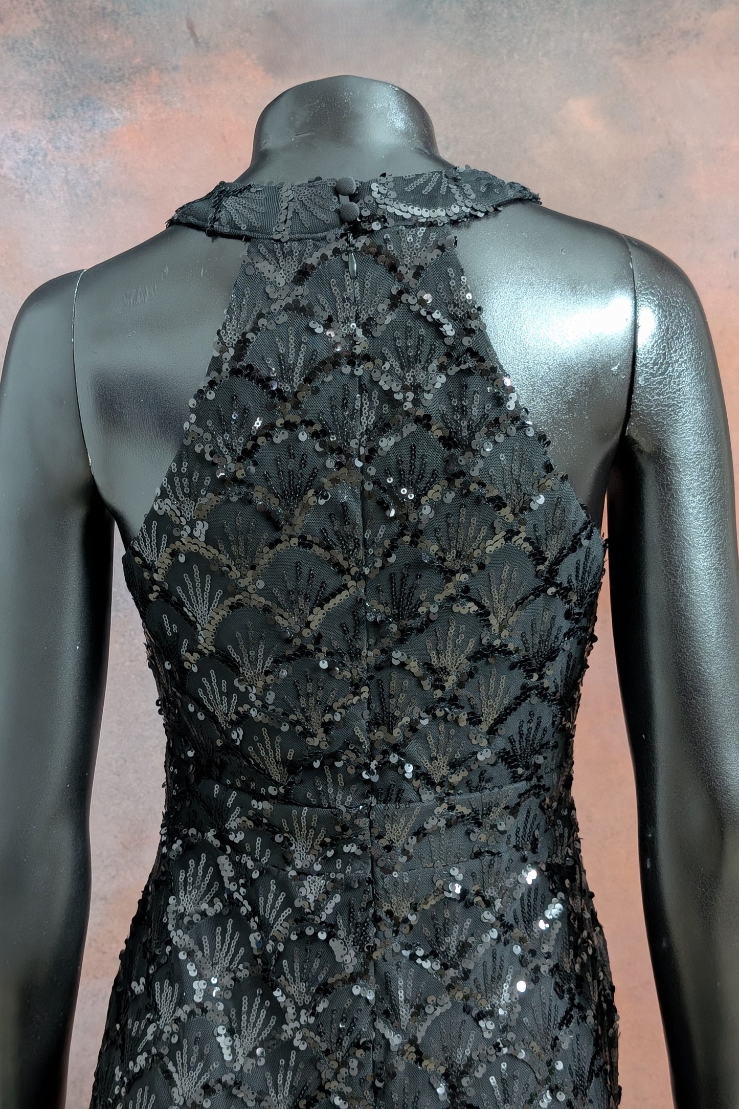 Champagne Silver Sequin Halter Neck Gown
