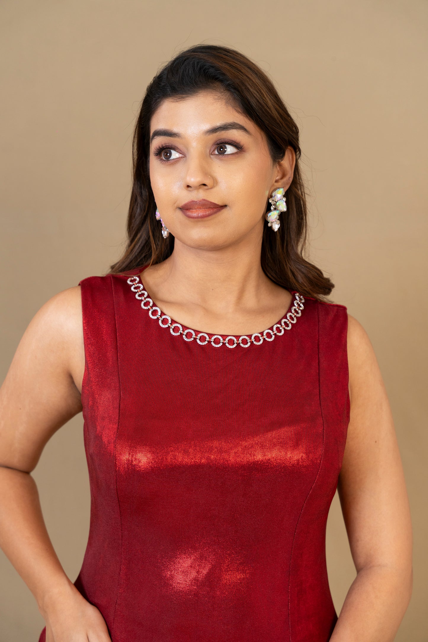 Metallic Red A-Line Party Dress
