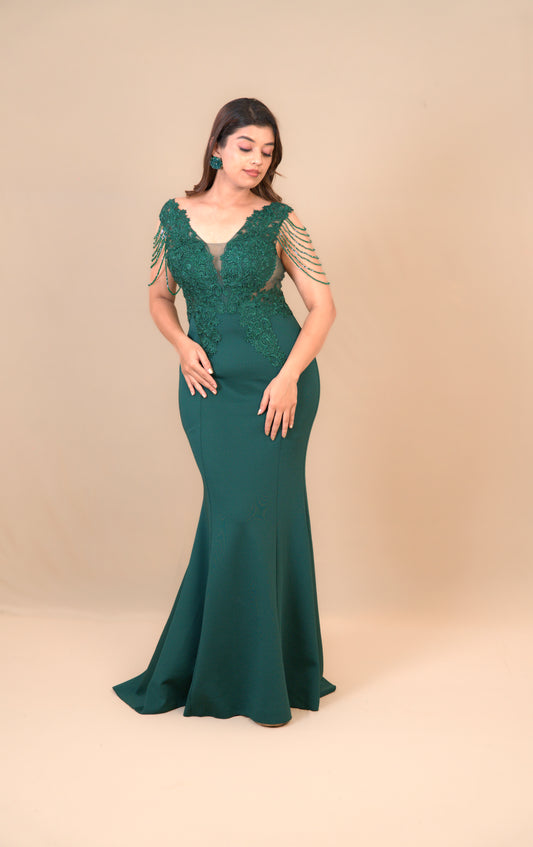 Emerald Green Embellished Mermaid Gown