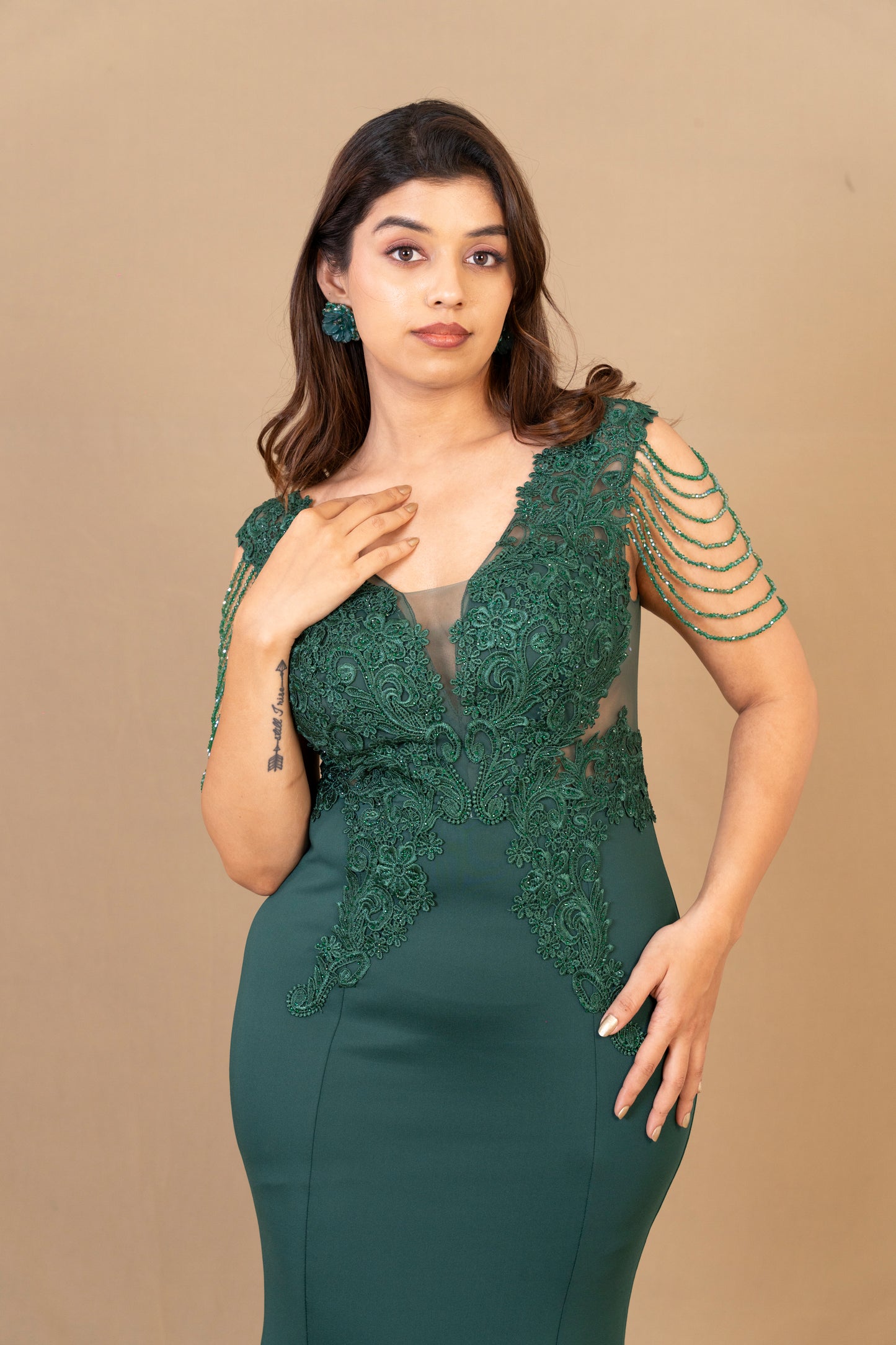 Emerald Green Embellished Mermaid Gown