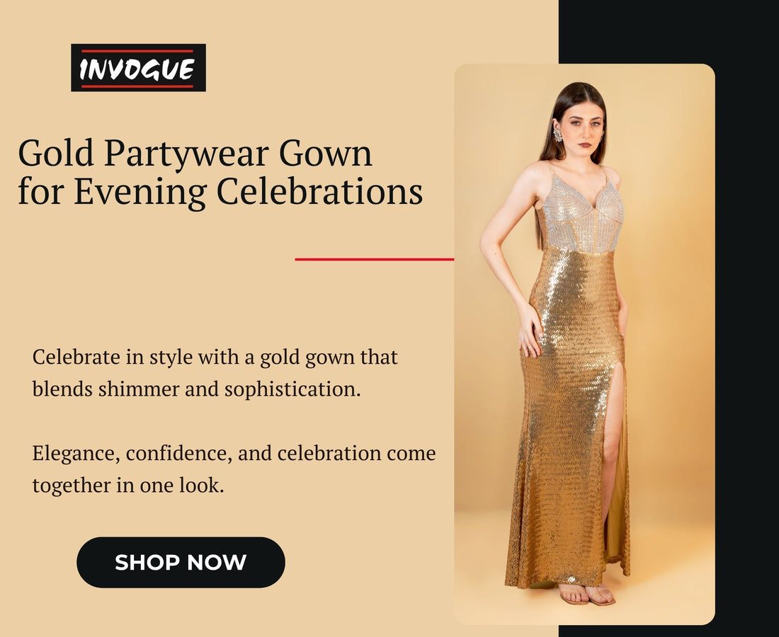 Gold Partywear Gown for Evening Celebrations