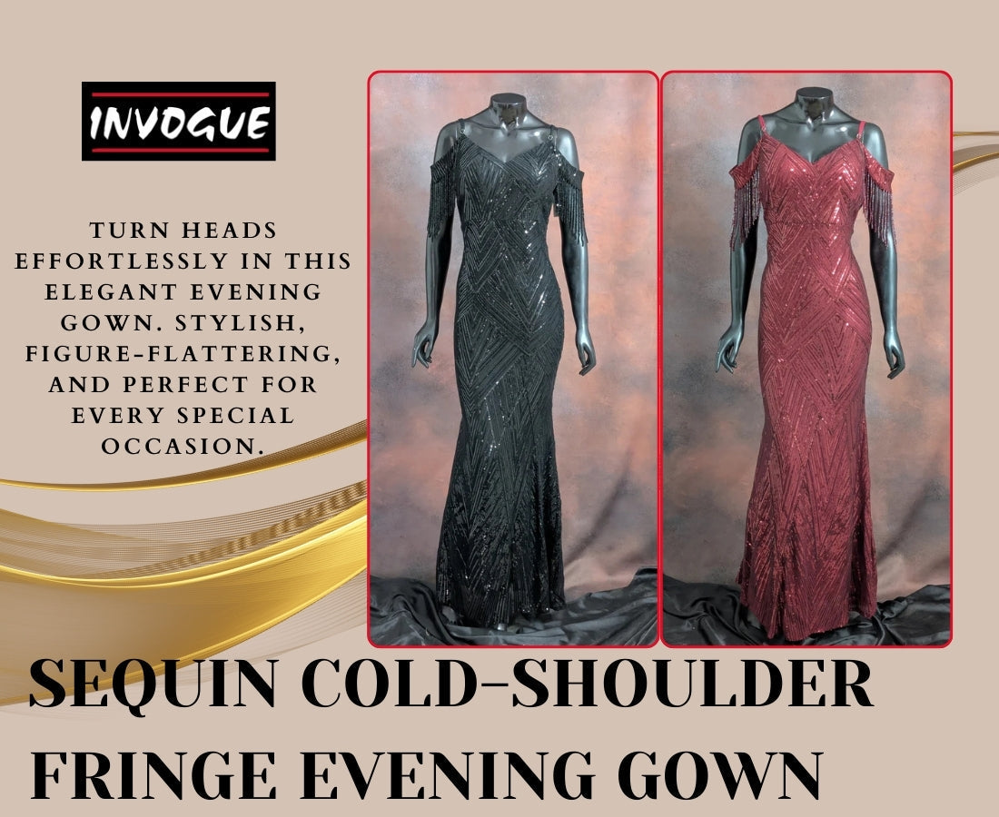 Sequin Cold-Shoulder Fringe Evening Gown That Makes Every Occasion Effortless