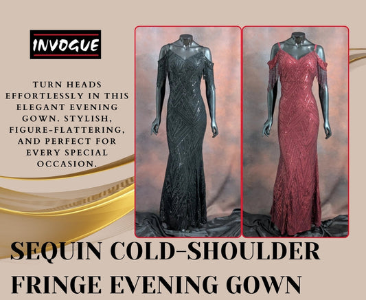 Sequin Cold-Shoulder Fringe Evening Gown That Makes Every Occasion Effortless