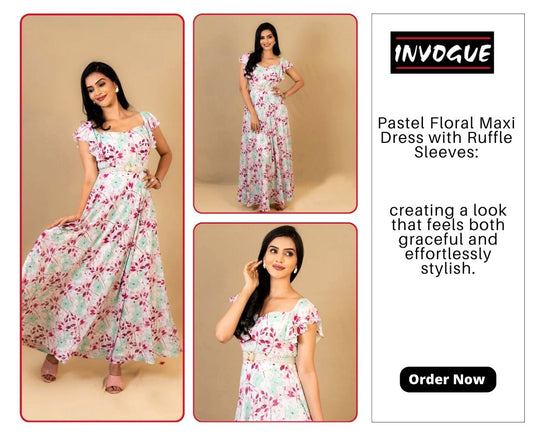 Pastel Floral Maxi Dress with Ruffle Sleeves: Effortless Elegance for Every Occasion