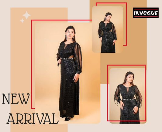 Black Sequin Gown with Sheer Sleeves: Where Timeless Glamour Meets Modern Elegance