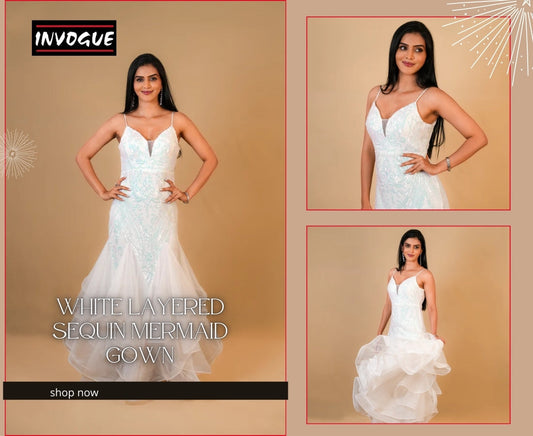 White Layered Sequin Mermaid Gown: A Signature Statement for Modern Women in Western Wear