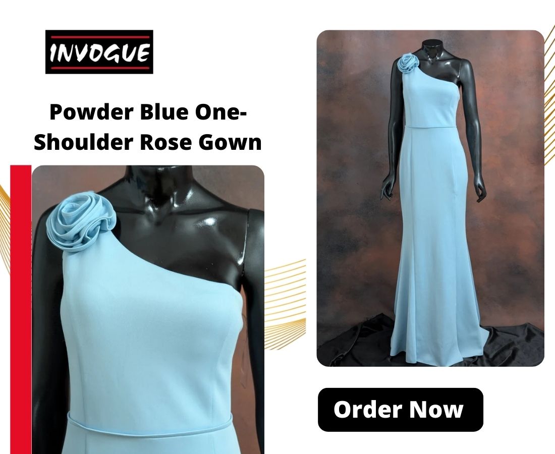 Powder Blue One-Shoulder Rose Gown: The Statement Dress
