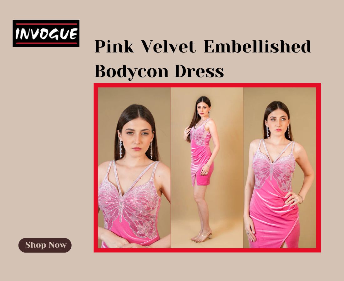 Pink Velvet Butterfly Dress for Women – Elegant Party Wear Outfit
