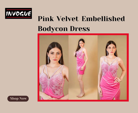 Pink Velvet Butterfly Dress for Women – Elegant Party Wear Outfit