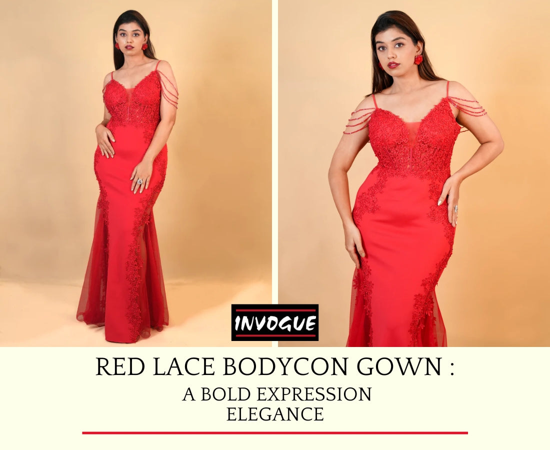 Red Lace Bodycon Gown by INVOGUE: A Bold Expression Power and Elegance