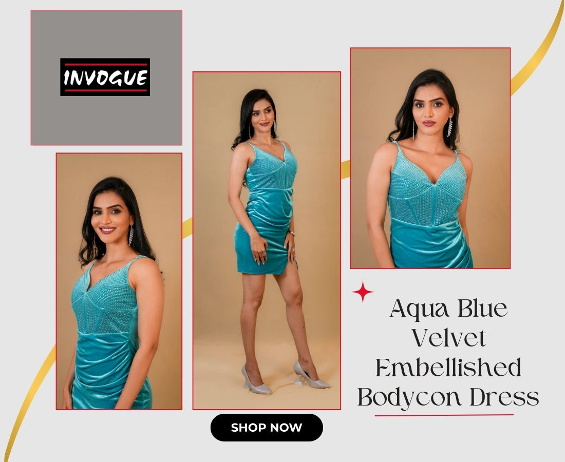 Aqua Blue Velvet Embellished Bodycon Dress: A Modern Expression of Elegance, Confidence, and Western Glamour