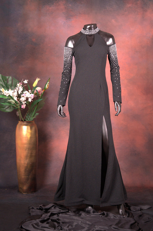 Black Embellished Cold Shoulder Gown