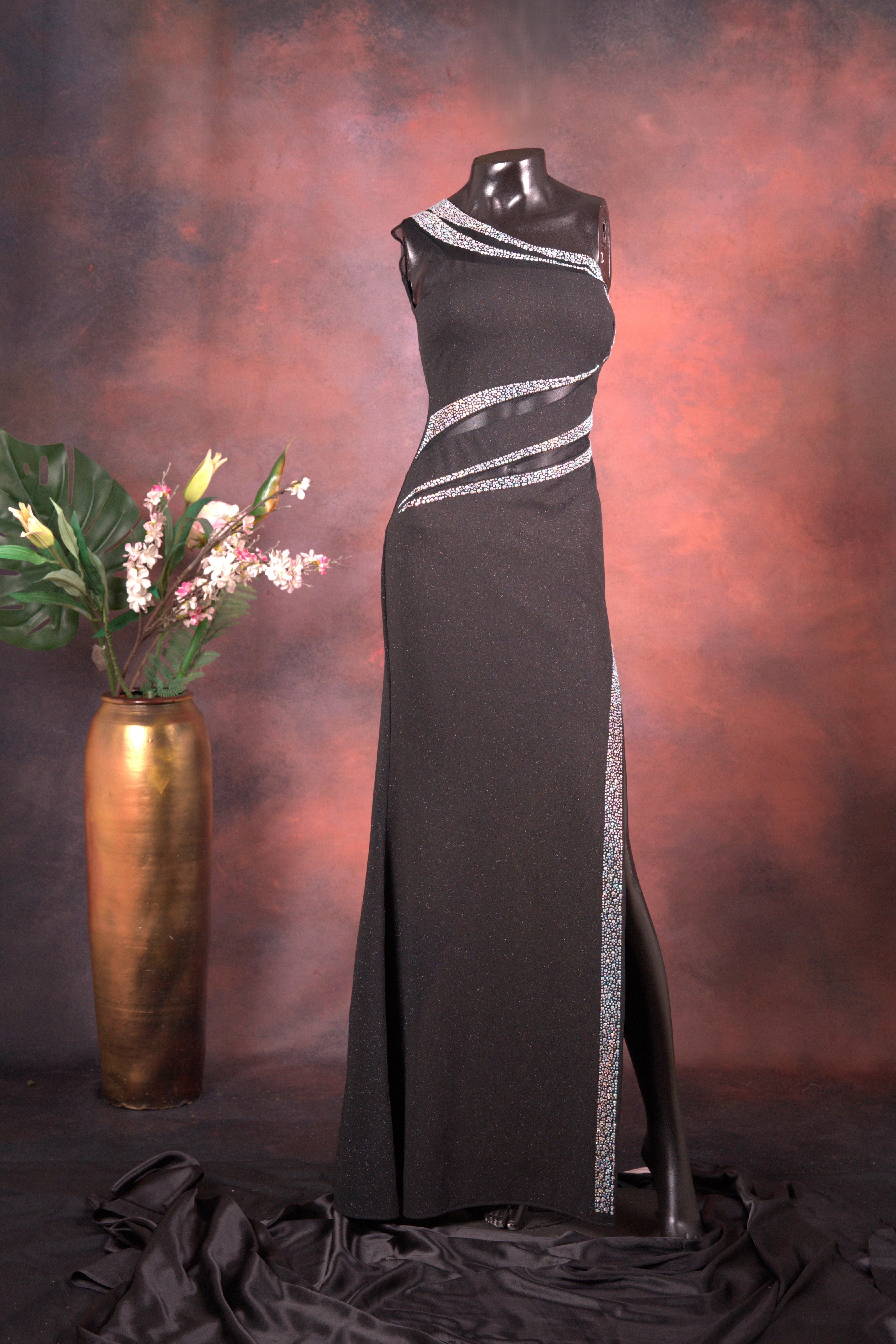 Black One-Shoulder Crystal Gown