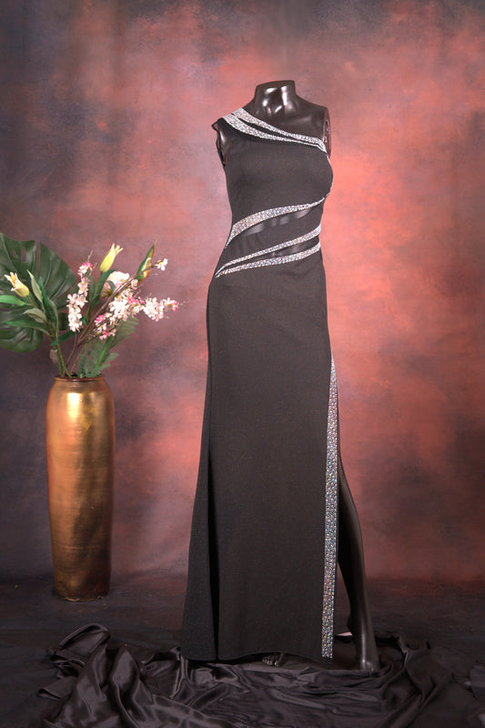 Black One-Shoulder Crystal Gown