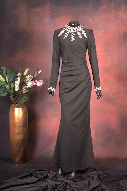Black Embellished High-Neck Gown
