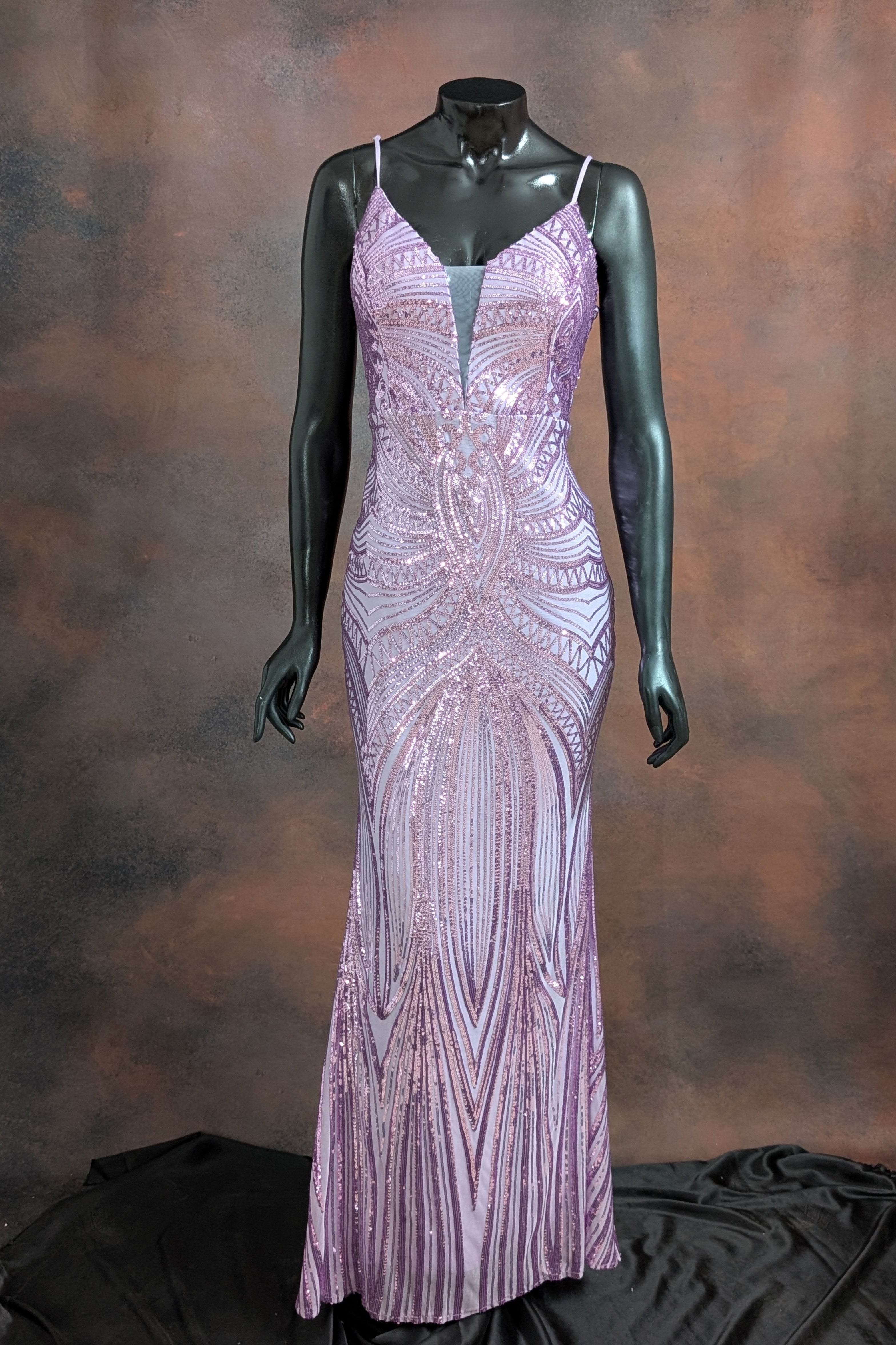 Lilac Geometric Sequin Embellished Gown