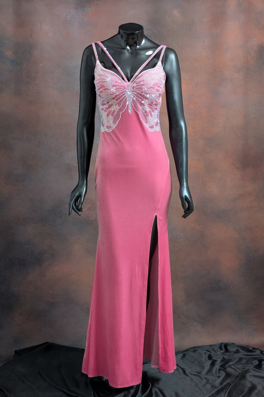 Pink Butterfly Embellished Slip Gown