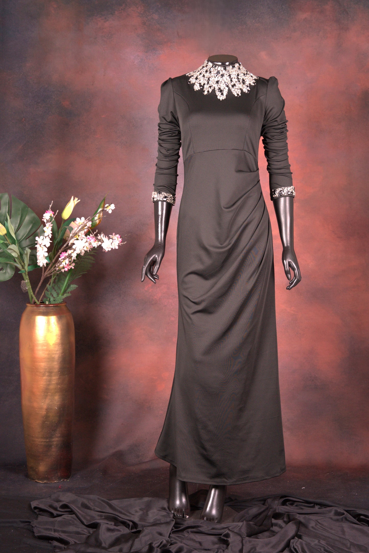 Black Luxe Embellished Neck Gown