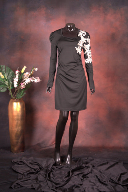 Black Embellished One-Shoulder Dress