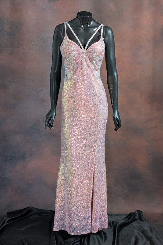 Blush Pink Crystal Embellished Strappy Gown