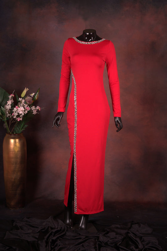 Red Crystal Embellished Gown
