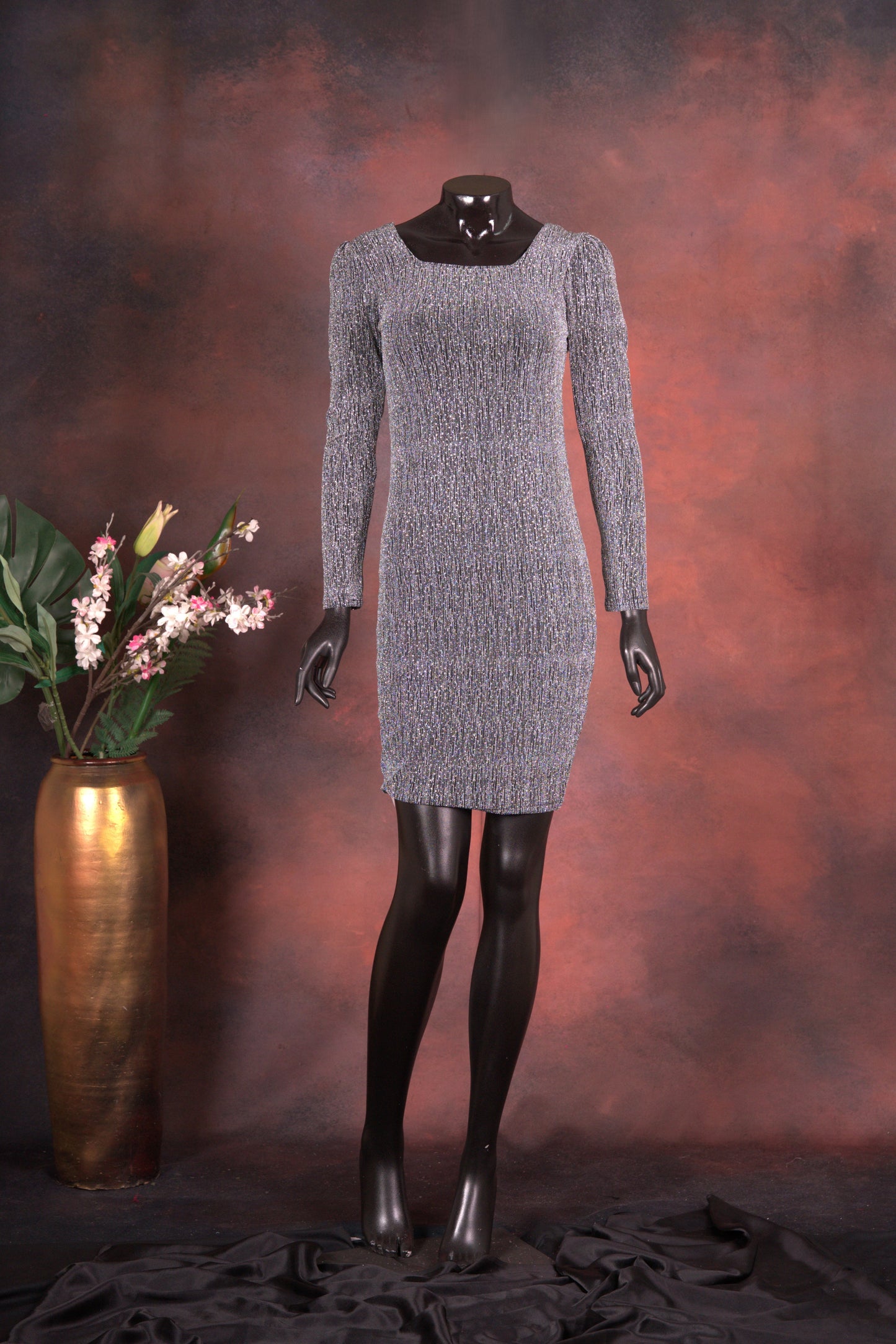 Silver Sequin Knit Bodycon Dress