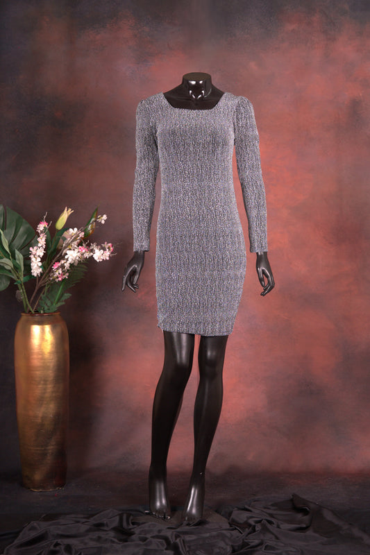 Silver Sequin Knit Bodycon Dress