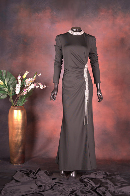 Black Embellished Evening Gown