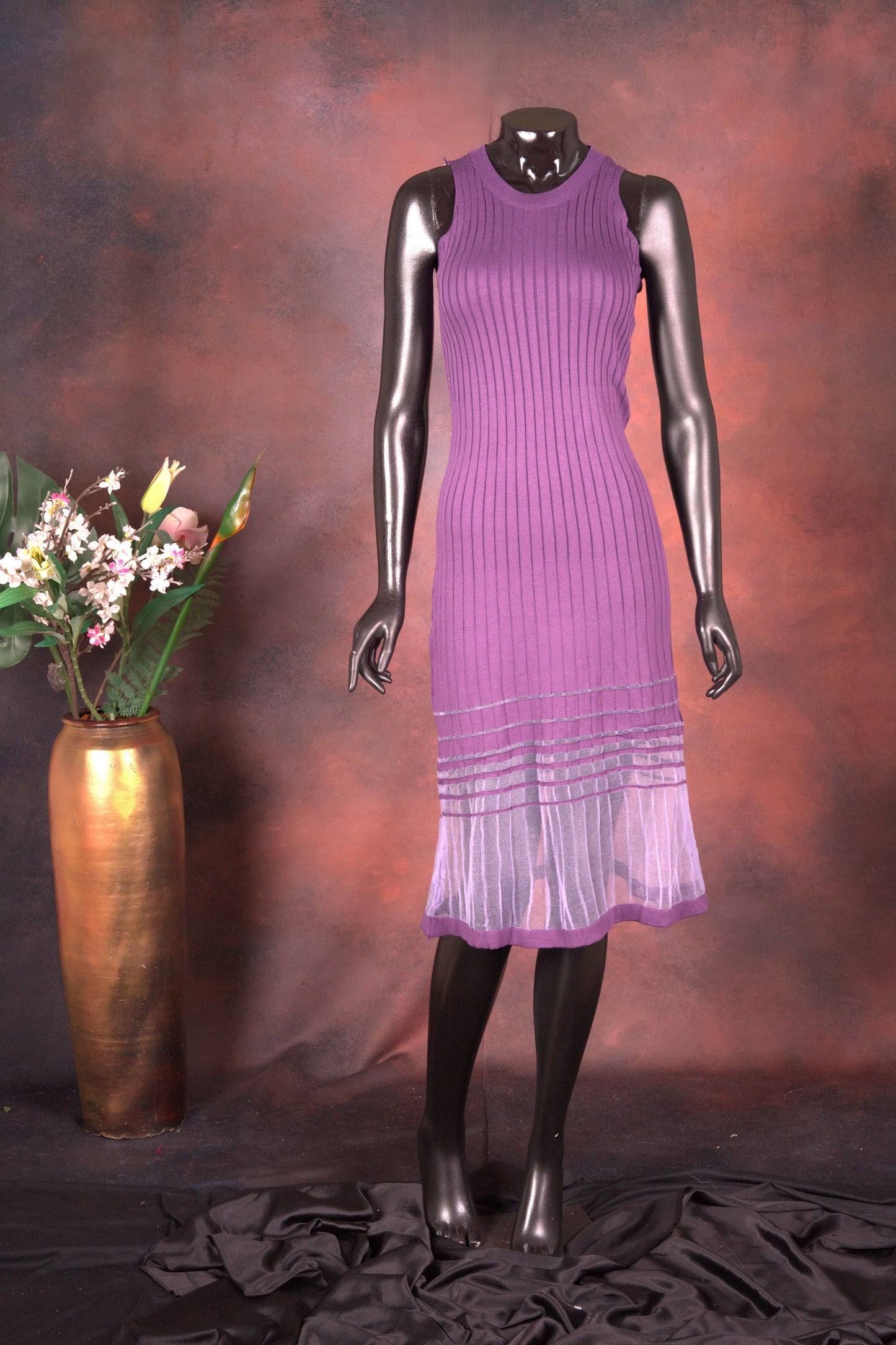 Purple Knitted Sleeveless Bodycon Dress