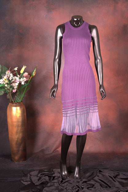 Purple Knitted Sleeveless Bodycon Dress