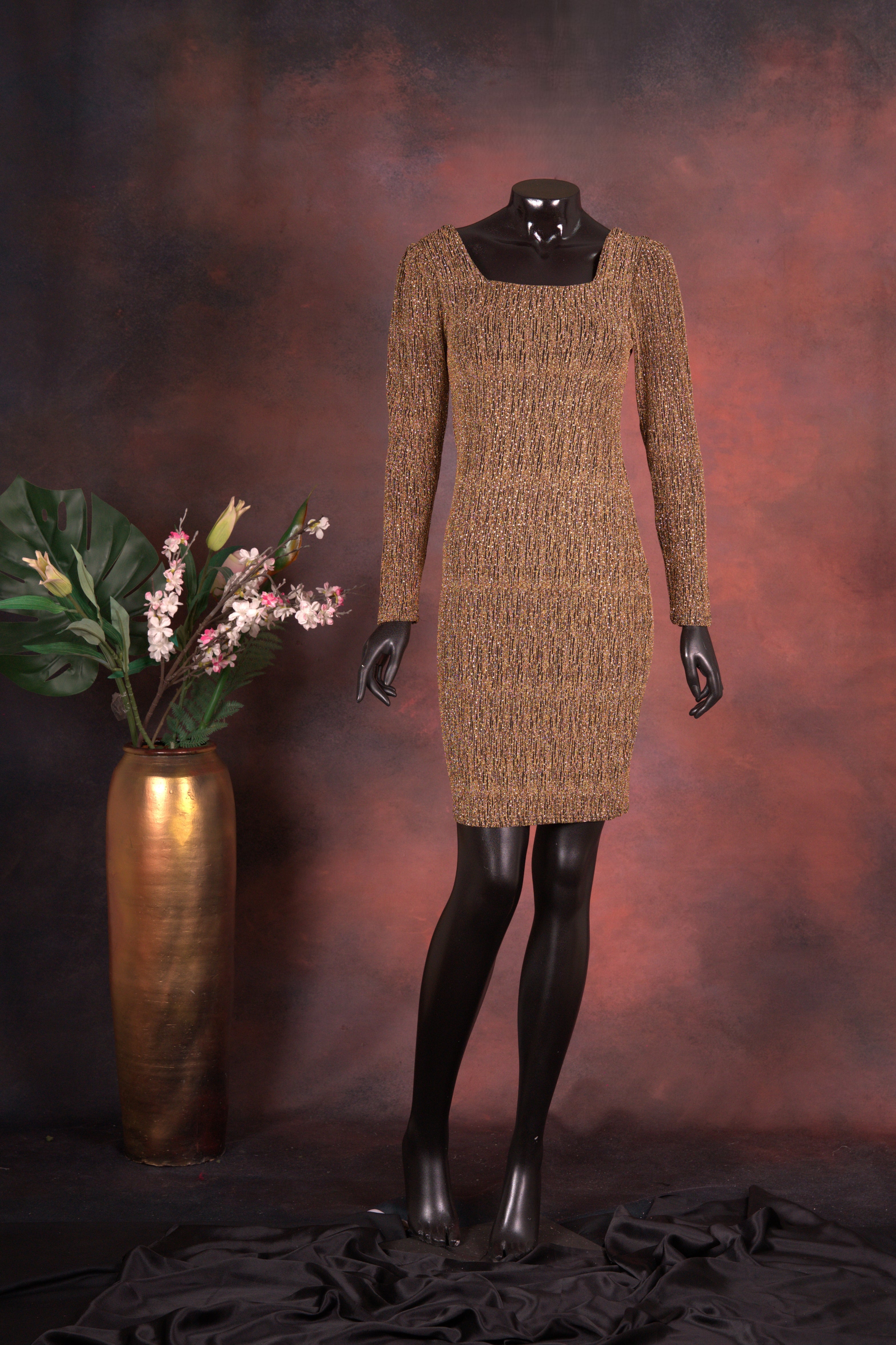 Gold Sequin Knit Bodycon Dress