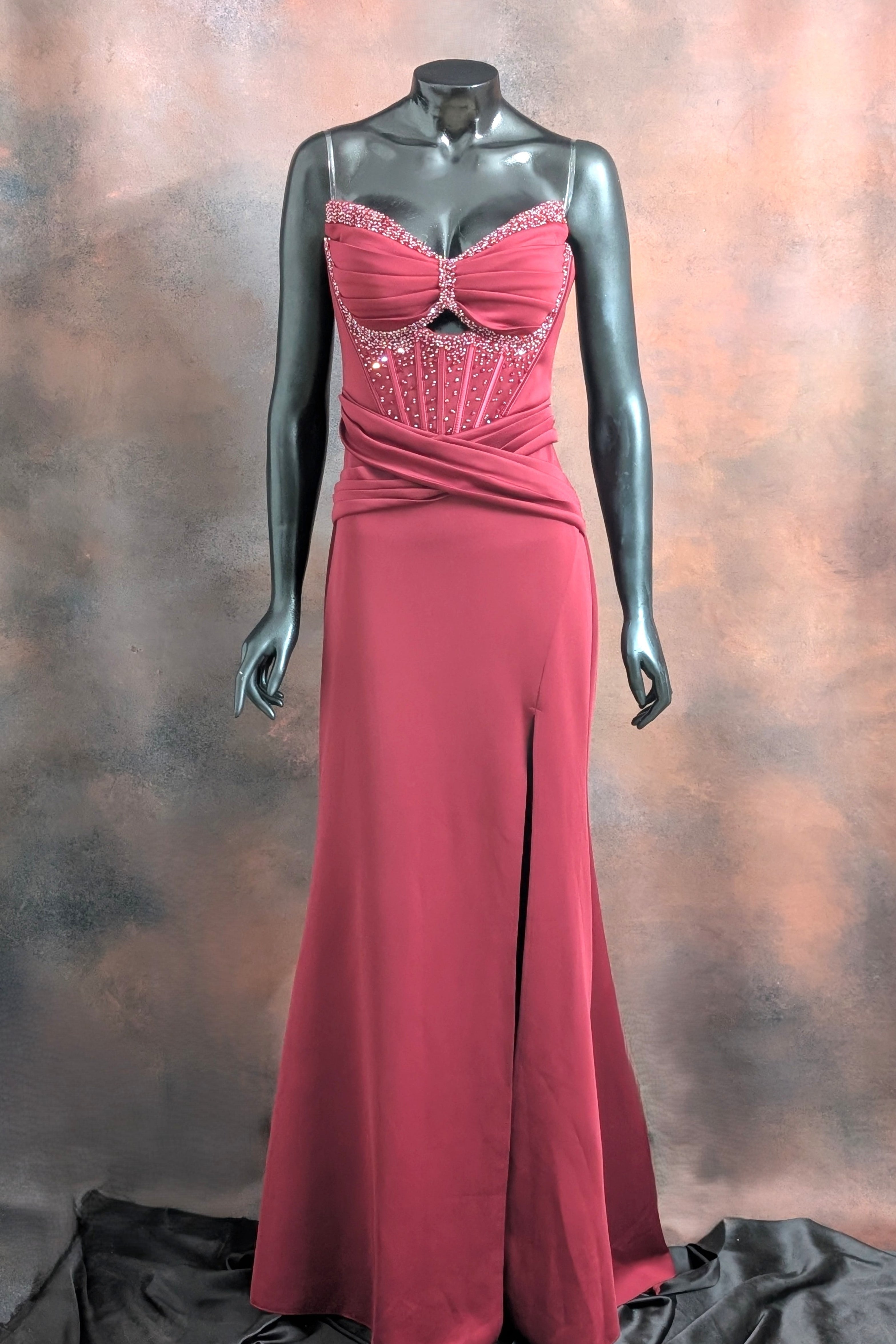 Maroon Embellished Bustier Gown