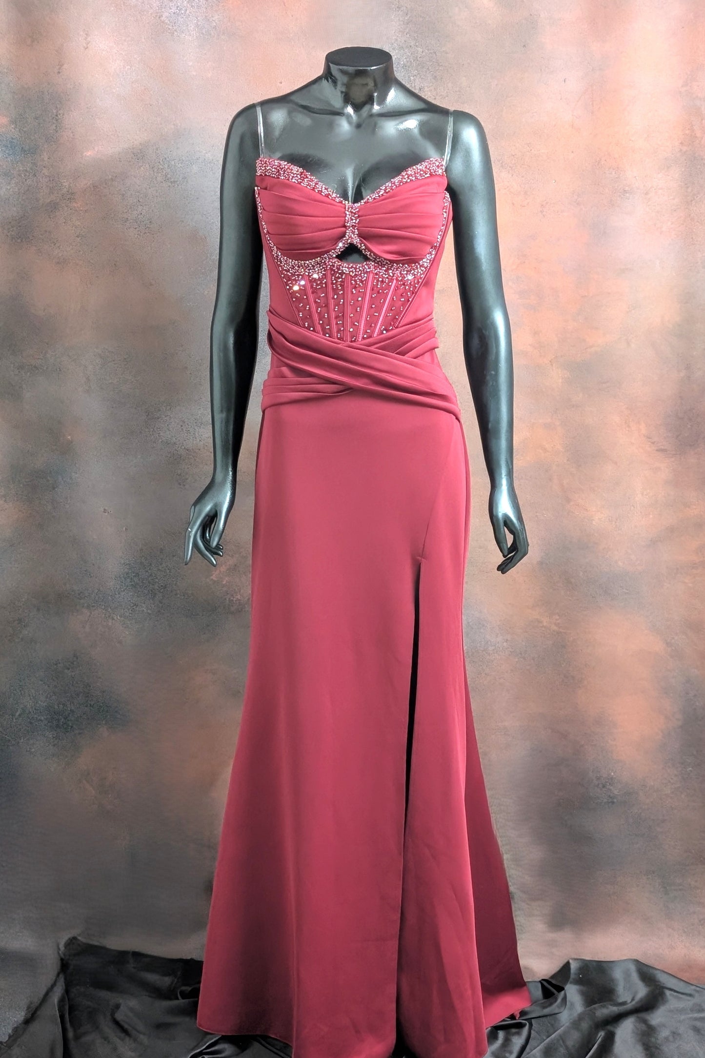 Maroon Embellished Bustier Gown